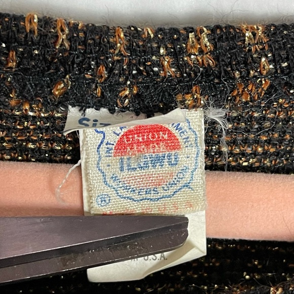 Vintage ILGWU metallic thread animal print top blouse padded shoulders oversized - Picture 5 of 7